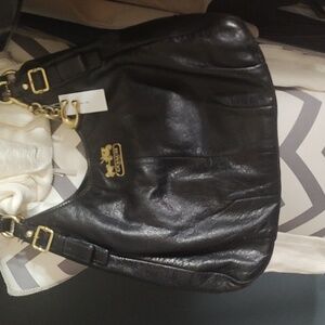 Coach Black Leather Shoulder Bag W/ New Coach Bag Charm- EUC